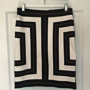 Color block skirt black off white and brown ribboned trim back split and zipper